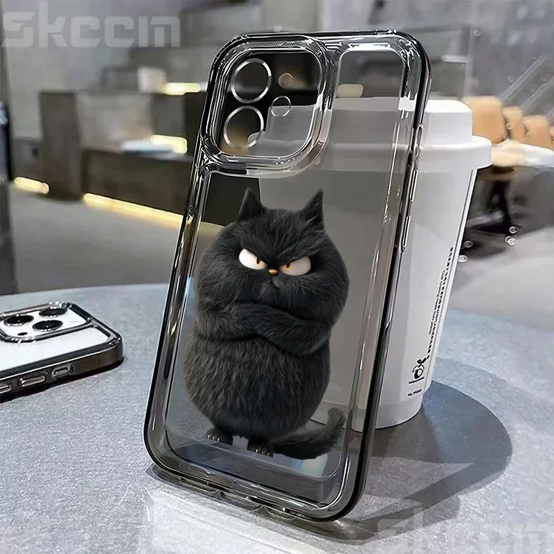 Playful Cat Design Clear Shockproof Phone Case - Soft Cover