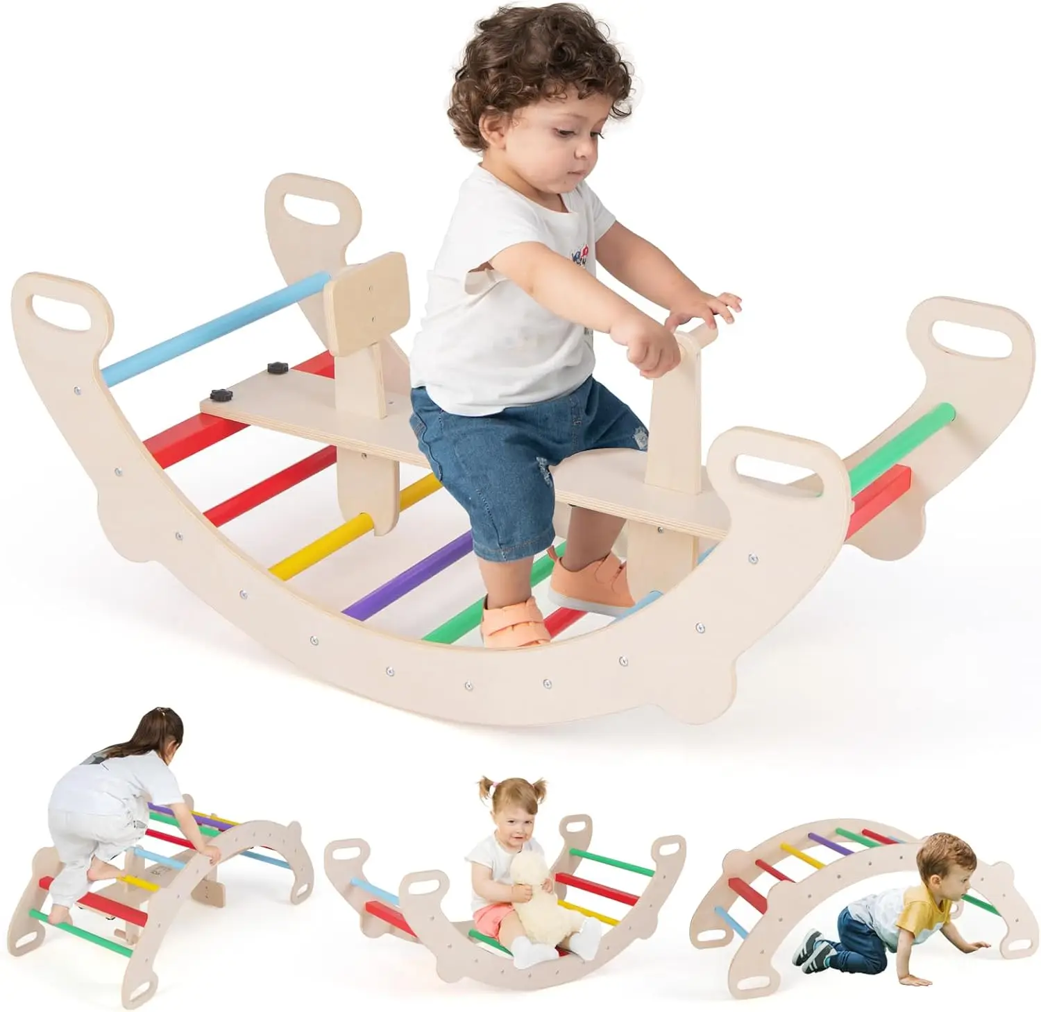 4-in-1 Wooden Rocking Climbing Arch 1