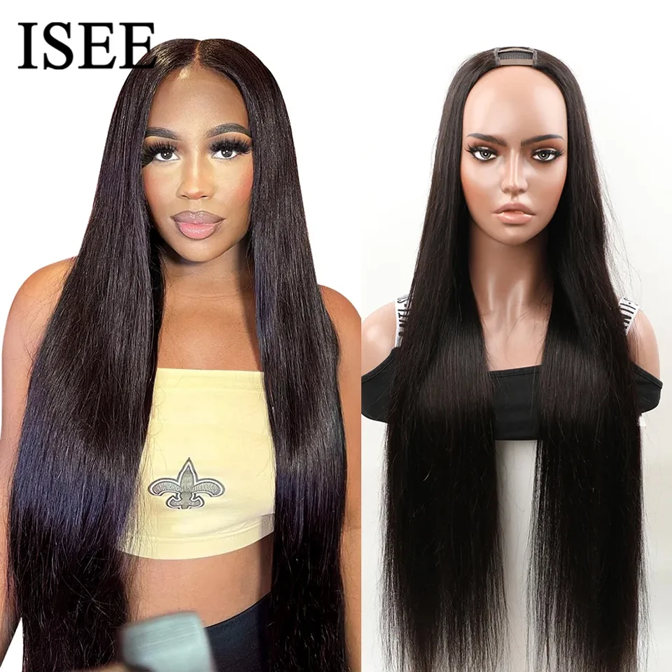 Straight U Part Wigs For Women Human Hair Malaysian Straight Human Hair Wigs 180% Density ISEE HAIR U Shape Wigs Without Glue