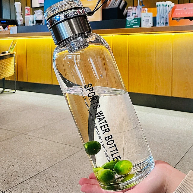 2L Sports Glass Water Bottle 2L Capacity Free Cup Cover (with Shoulder Strap)  Portable Leak-proof Drinking Stainless Steel Lid 5