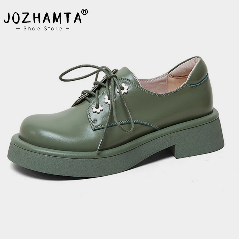 

Женские туфли на платформе JOZHAMTA, туфли из натуральной кожи на шнуровке, лоферы средней высоты, повседневные офисные туфли, размер 34-39, 2024