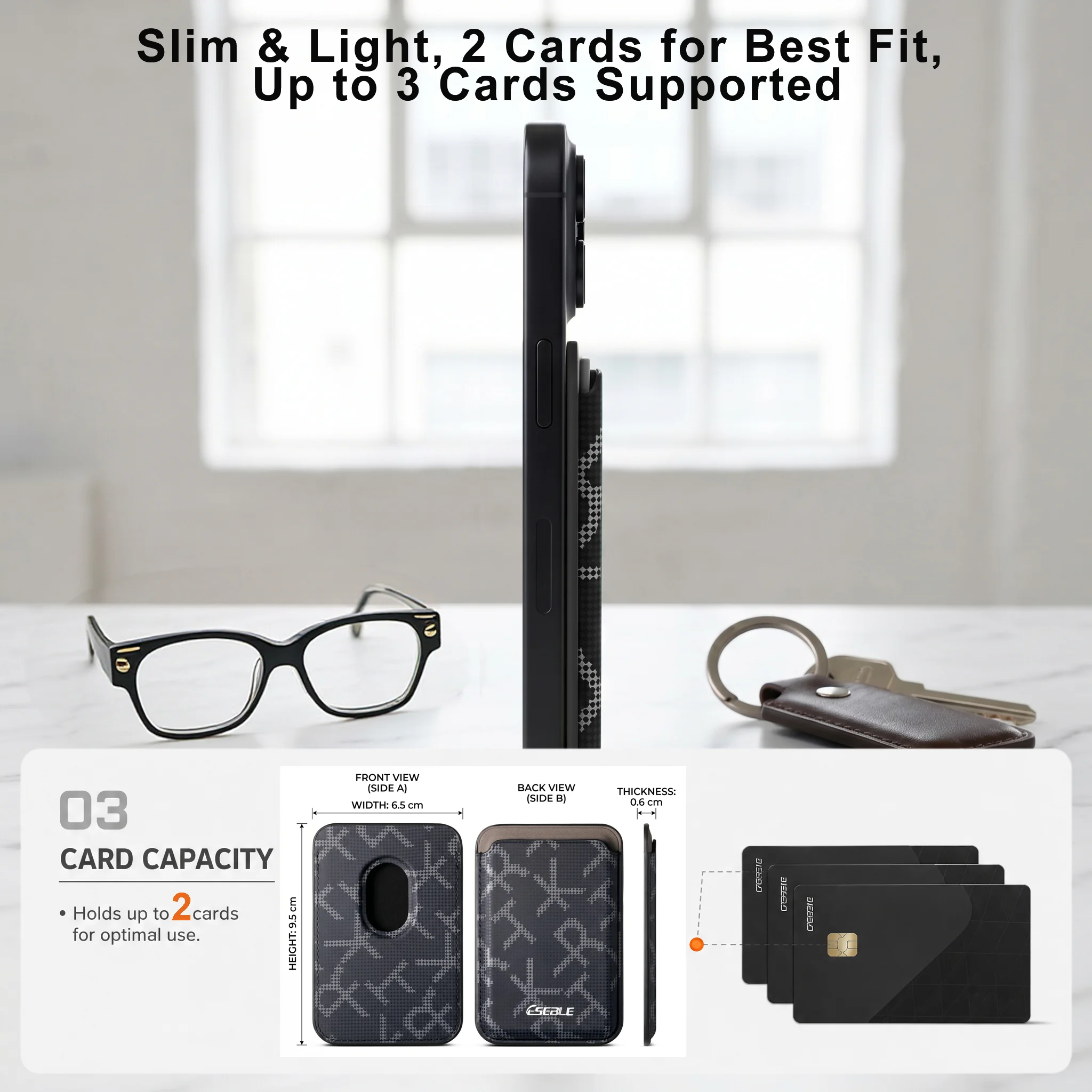 Sleek Carbon Fiber Magnetic Card Holder Wallet with Adhesive Plate