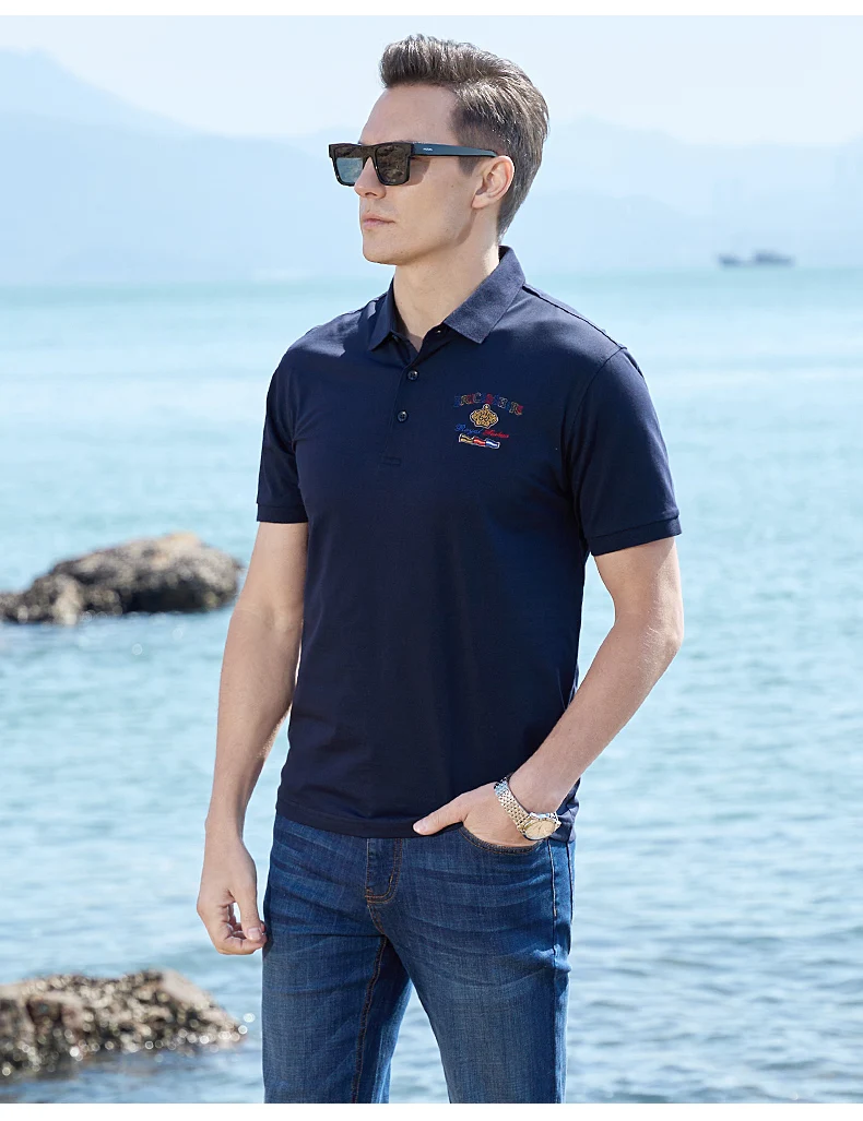 2025 Summer Solid Color Men's Short Polos Bruce&Shark Fashion Embroidery Straight Men's Navy Polo Shirt Thin Cotton Big Size 4XL 13 Sc43be7d429c24ba59f413cde87e865f1c