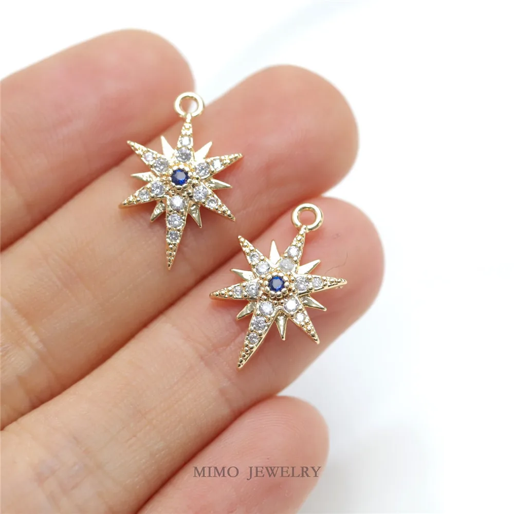 

Micro Inlaid Blue Zircon Eight Pointed Star Charm Pendants 14K Real Gold Plated Brass Jewelry Making Supplies Diy Accessories