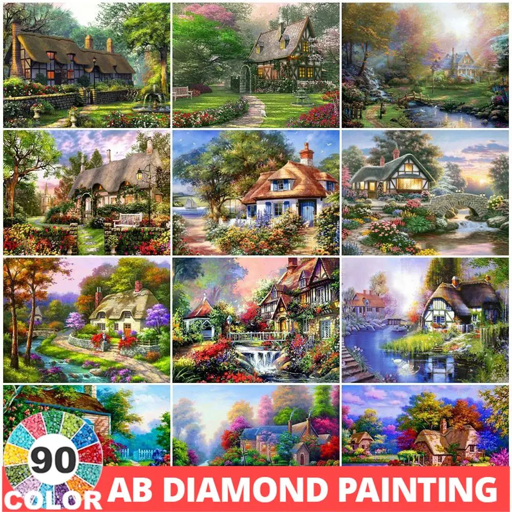 

AB 90 Colors Diamond Painting 5D DIY Garden Embroidery Landscape House Picture Mosaic Hobby Full Drill Wall Stickers Art Kit