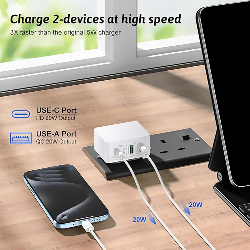 40W UK Plug 4-Port Fast USB-C+USB-A Charger Dual Port PD Power Adapter Wall Charger For iPhone 16 15 14 13 12 11 Pro Max 1pc, charger power adapter,charging adapter cable kit