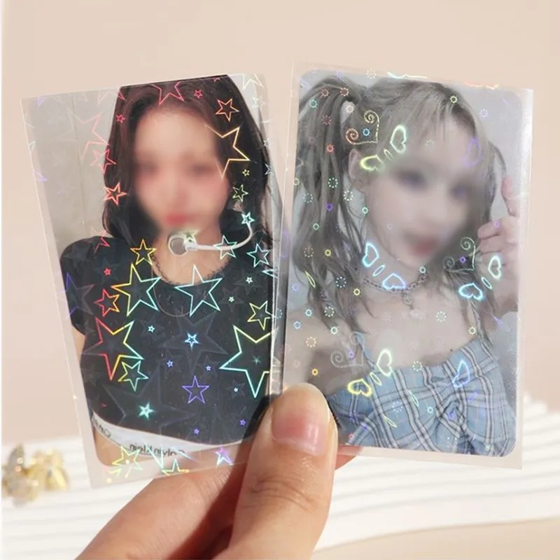 50pcs/Lot 58*89MM Heart Love Laser Srar Card Sleeves Protector For Photo Cards Holder Holographic Foil Protective Film Cover 50pcs kpop card sleeves card holder heart bling photocard holder card films game cards protector toploader photo cards protect