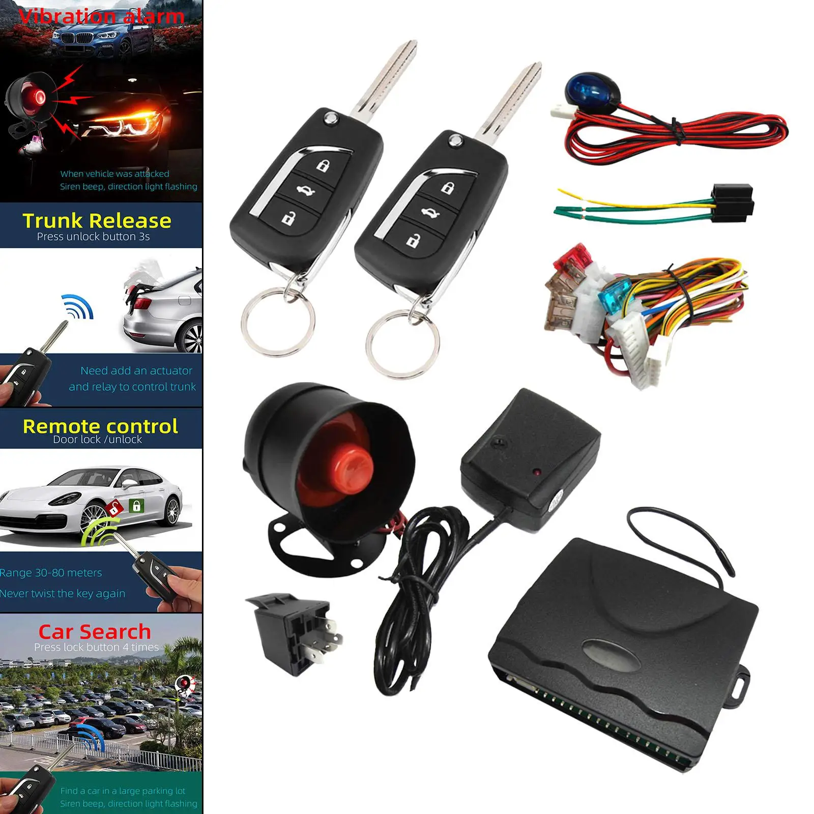 1 Way Remote Start and Keyless Entry System Car Alarm Security System with Shock Sensor