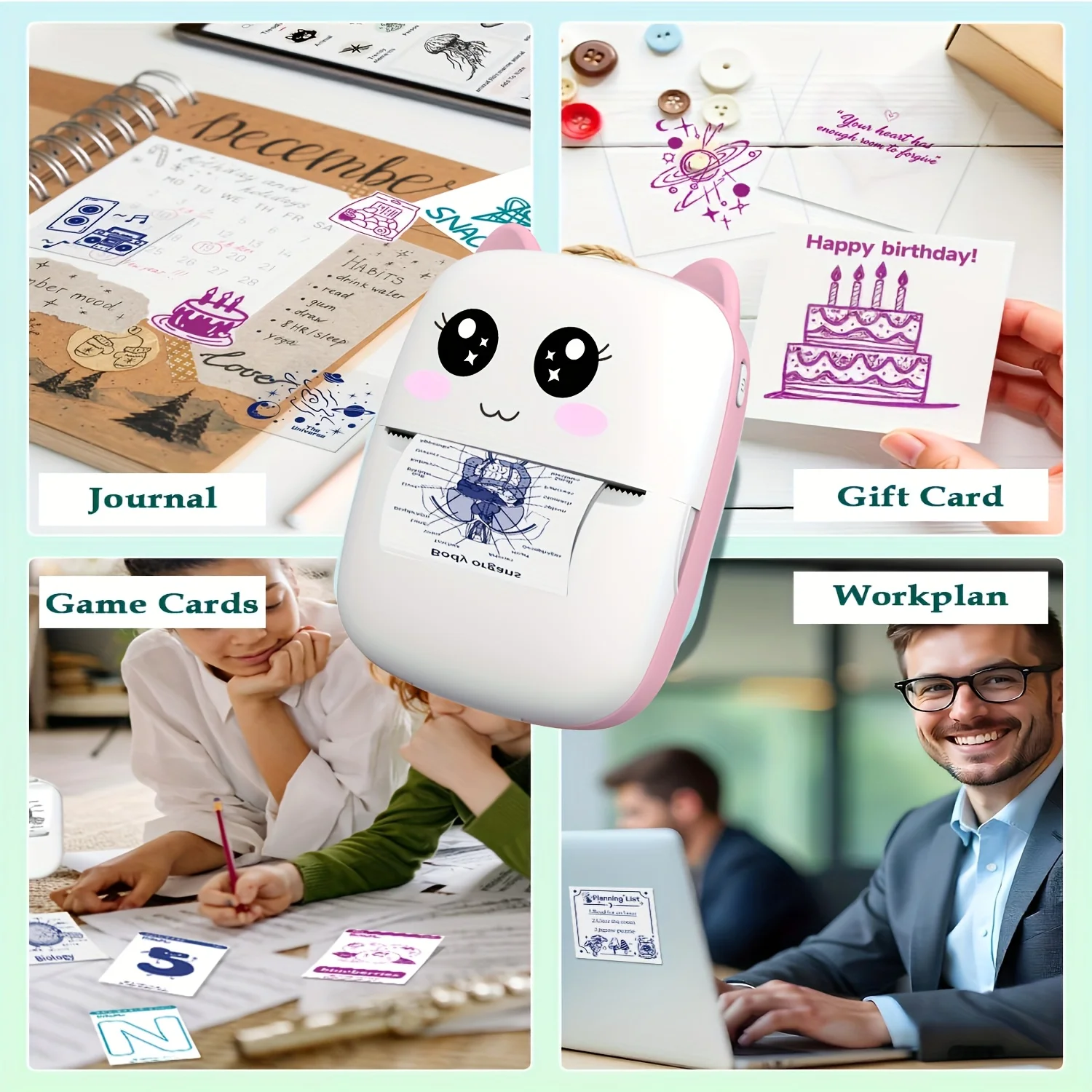 자가 접착 투명 감열지 57mm, 포켓 프린터용 컬러 인쇄 스티커, 혼합 색상 세트