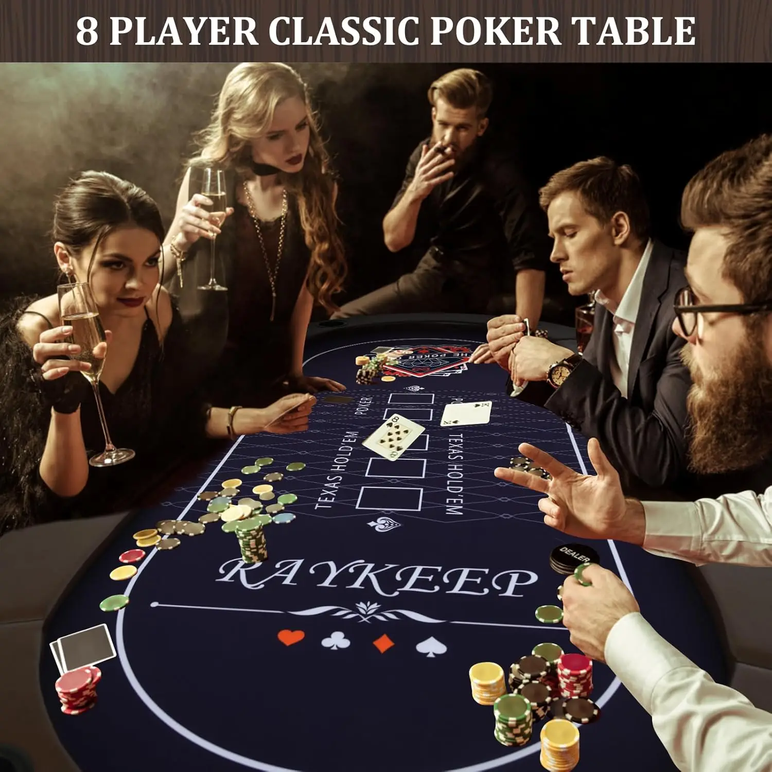 Foldable 8-Player Poker Table with Padded Rails, Casino Felt, Cup Holders for Texas Holdem