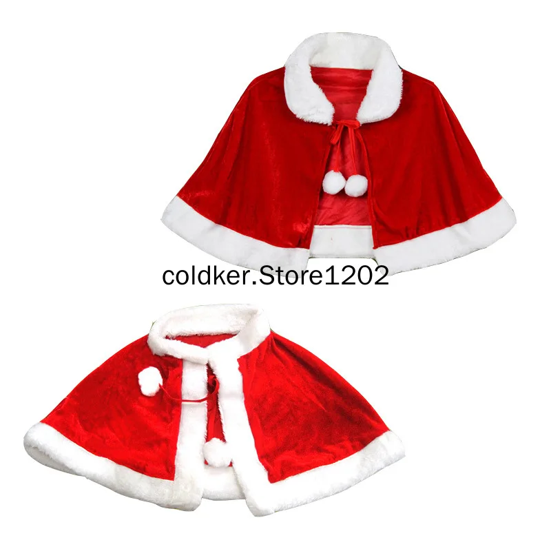 

2022 Winter Christmas Red Velvet Cloak Children's Fashion Shawl Fancy Party Santa Claus Xmas Cosplay Costumes Cape Coat Women