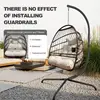 Swing Egg Chair with Stand Indoor Outdoor Wicker Rattan Patio Basket Hanging Chair with C Type bracket with cushion and pillow 6