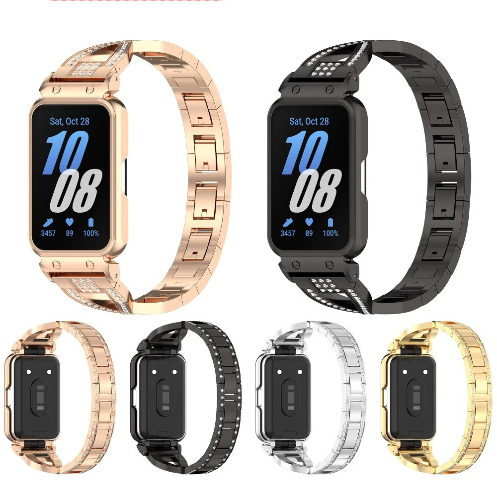 Luxury Metal Studded Diamond Strap Bracelet with Protective Screen Replacement