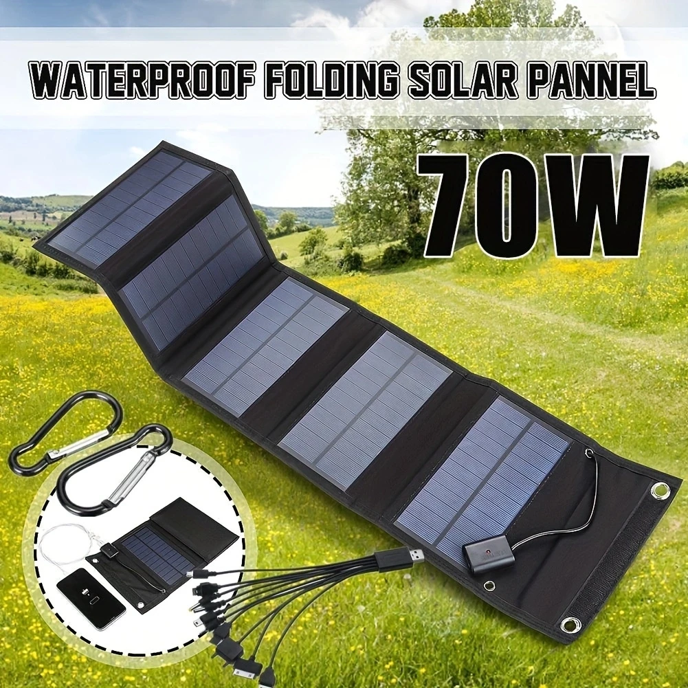 Portable Solar Panel Solar Charger Panels Solar Panels Solar Charger Solar Battery Charger Power Bank 70W Foldable Solar Panel 5V USB Portable Battery Charger for Cell Phone Outdoor Waterproof for Camping Accessories