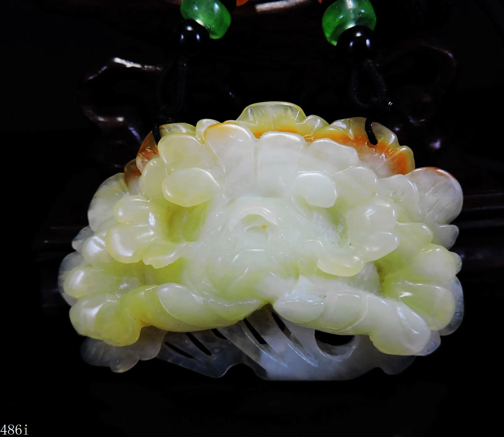 

Jade Jewelry Natural Jade Pendant Necklace Hand-Carved peony flower Jadeite Necklace Pendant Gift No Treatment 486i