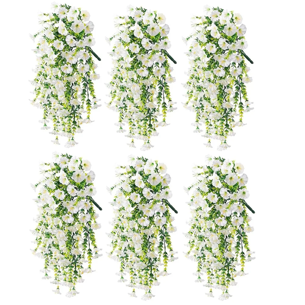 Realistic Hanging Flowers UV Resistant Artificial Morning Glory Flowers Fake Flowers Plants for Garden Porch Window Decoration