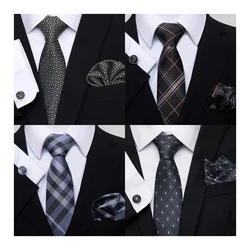Great Quality Dropshipping Birthday Gift 7.5 cm Tie Hanky Cufflink Set Tie Necktie hombre Geometric Formal Clothing Office