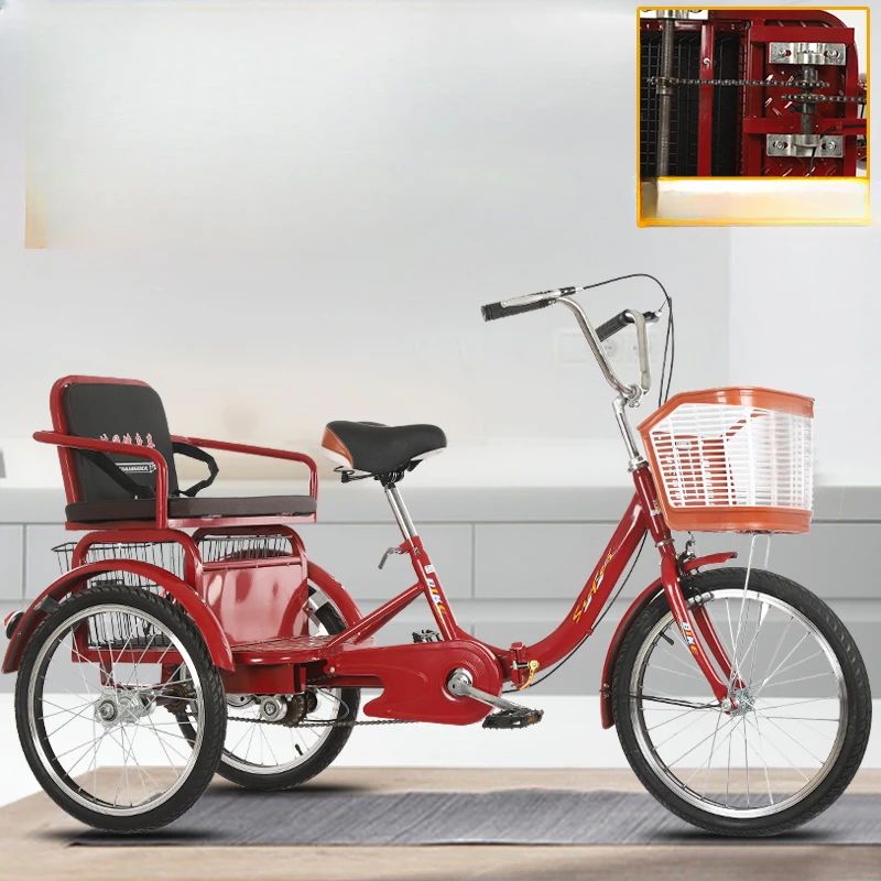 

Double chain tricycle for the elderly, human, senior scooter, small pedal bike, adult