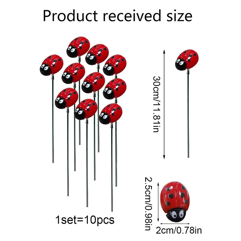 Plastic Bunch Of Insect Ladybug Garden Yard Planter Resin Red Ladybug Stakes 10PCS Decoracion Outdoor Decor Gardening Decoration animal sculpture decorations garden art decor