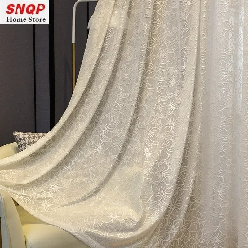 Blackout Curtains European Luxury Tulle Sheer Curtains for Living Room Embroidered Lace Bedroom Jacquard Dining Room Custom Wedding