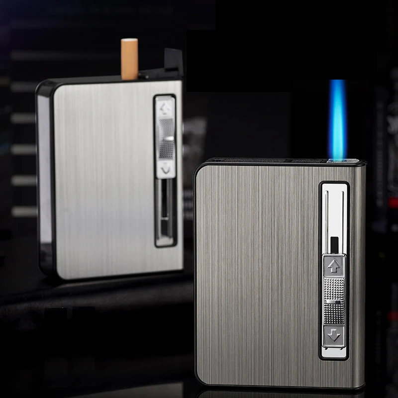 Portasigarette Automatico In Metallo Da 10 Confezioni Con Accendisigari Gonfiabile A Gas Briquet (Sigarette Da Uomo Di Lunghezza 84Mm)