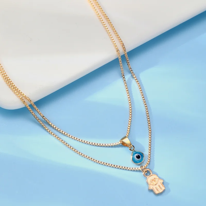 Lucky Double Layers Zircon Evil Eye Necklaces for Women Men Chain Turkish Eye Pendant Necklace Party Jewelry Gift