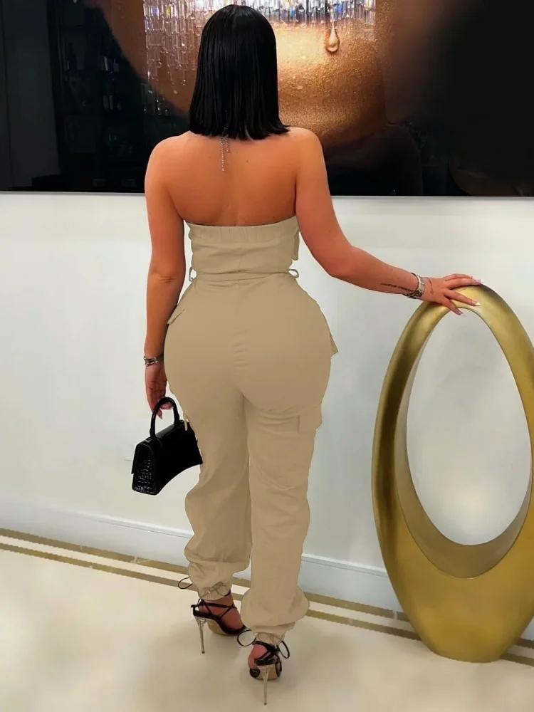 Wmstar Jumpsuit Women Wholesale Off Shoulder Casual Solid Color Multi Pocket Corset Strapless Romper Dropshopping New in Summer
