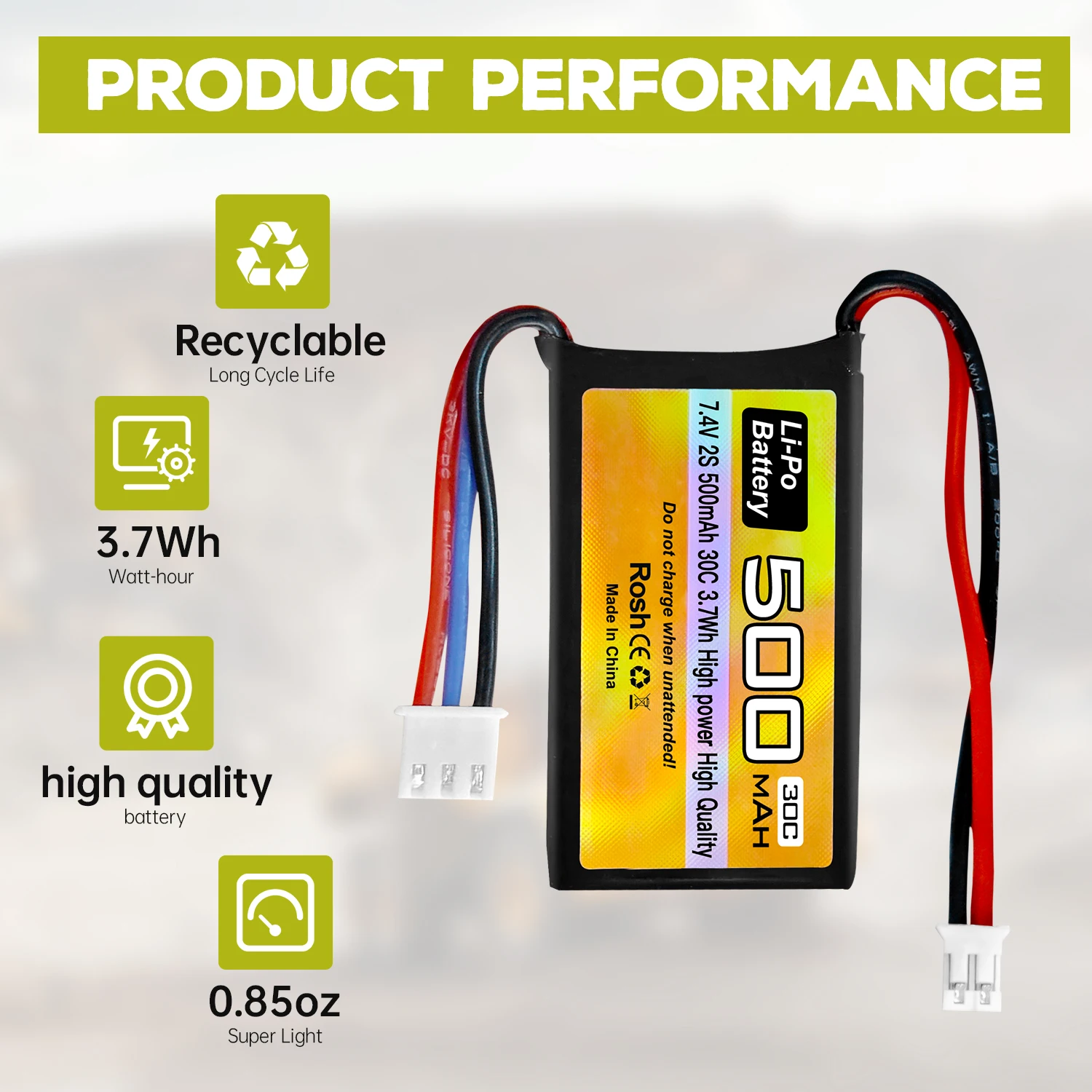 2PCS 7.4V 500mAh 30C PH2.0 Spina Lipo Cinghia Batteria con Caricatore 2-in-1 per AX24 SCX24 RC Modelli Auto, e la maggior parte 1/10, 1/16, 1/18, 1/24 Scala RC Auto Camion, Droni