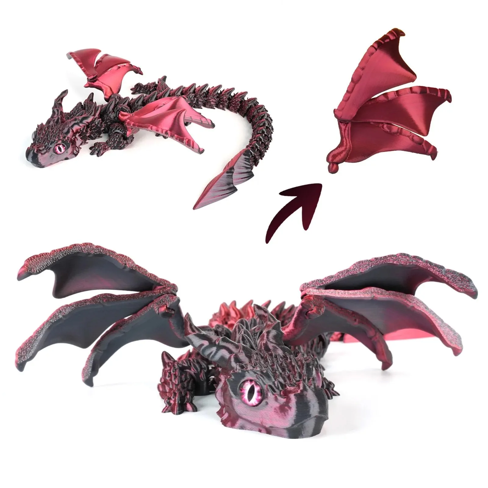30cm 3D Printed Dragon with Double Horned Figurine Wings Ideal for Car Ornament, Home & Car Decor, Living Room Flying Dragon Toy