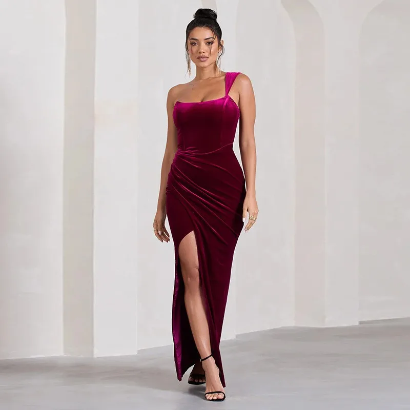 

Beach Clothes Cover Up Bathing Suit For Women Vacation Outfits New High Waist Dress Suede One Shoulder Slit Wear Solid Spandex