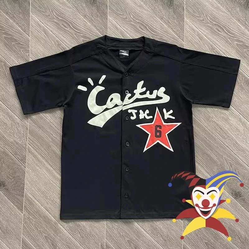 

Cactus Jack Cartoon Graffiti Print Baseball Jersey T Shirt Men Women TS Short Sleeved Top Tees T-Shirt