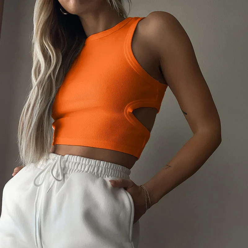 

2023 Summer New H Small Vest Ins Sports Short Crop Hollow Sleeveless Top Female Trend