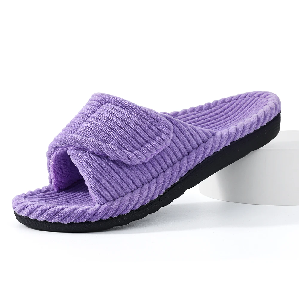 Evshine Memory Foam Women Slippers Fashion Open Toe Orthopedic House Slippers Corduroy Bedroom Slides Cotton Shoes For Women 2