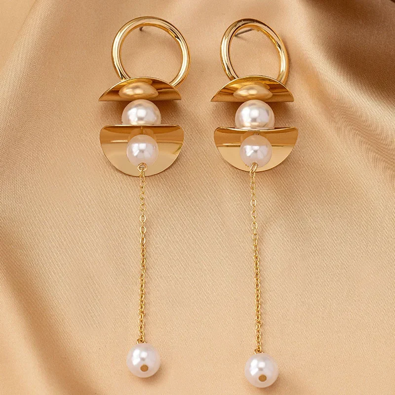 Imitation Pearls Long Tassel Earrings for Women Simple Fashion Ear Jewelry Accessories Hot Sale Party Gift
