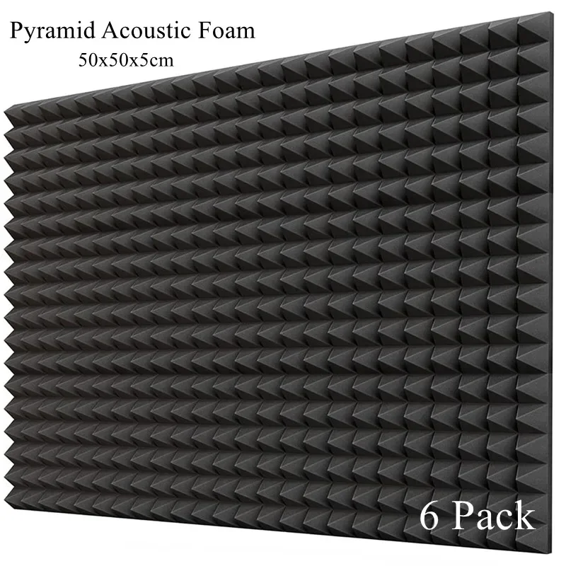6er-Pack 50x50x5cm Studio Pyramiden-Akustikschaum Hochdichte Schalldämmplatten zur Schallabsorption und Geräuschisolierung – Detail 6