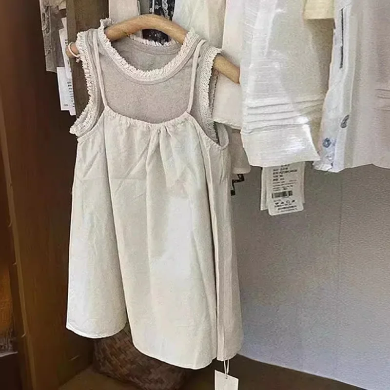 

Children's Clothing Summer Baby Wooden Ear Vest Mori Suspender Dress Dress Popular Vest Dress-XMS