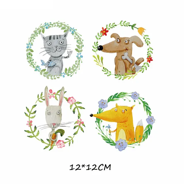 Cartoon Animal Patch Set Iron on Transfer Cute Unicorn Cat Owl Dog Flower Patches for Kids Girl Clothing T-shirt DIY Heat Press 681