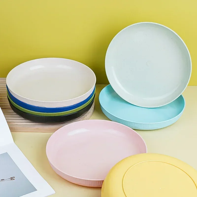 Wheat Straw Plate Soup Bowl 23CM Circular Household Vegetable Dish Microwavable Anti Drop Solid Color Fruit Dishes Dinner Plate