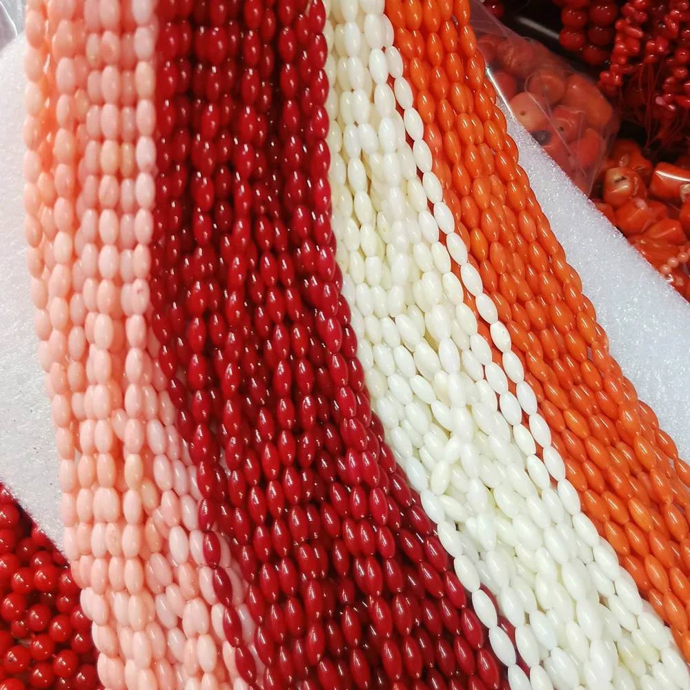 

Natural Materials Synthetic Coral Rice Beads DIY Semi-finished Loose Beads Red Coral Jewelry Necklace Bracelet Accessories 4x8mm