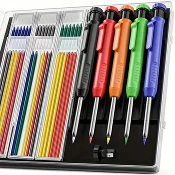 2.8mm Solid Carpenter Pencil Set Mechanical Pencil 3 Colors Refill Cap Carpentry Marking Scriber Construction Woodworking Tools