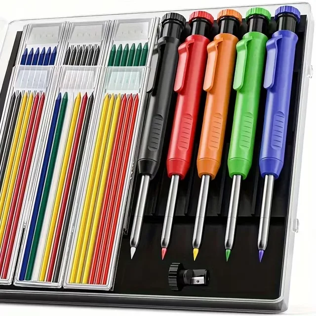 Ensemble de crayons de charpentier solides de 2.8mm, crayon mécanique, capuchon de recharge de 3 couleurs, marquage de menuiserie, outils de Construction pour le travail du bois 1