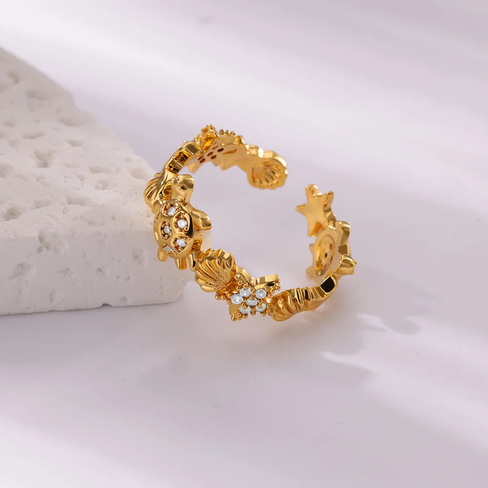 Shell Open Rings Women Gold Color Stainless Steel Adjustable Ring Wedding