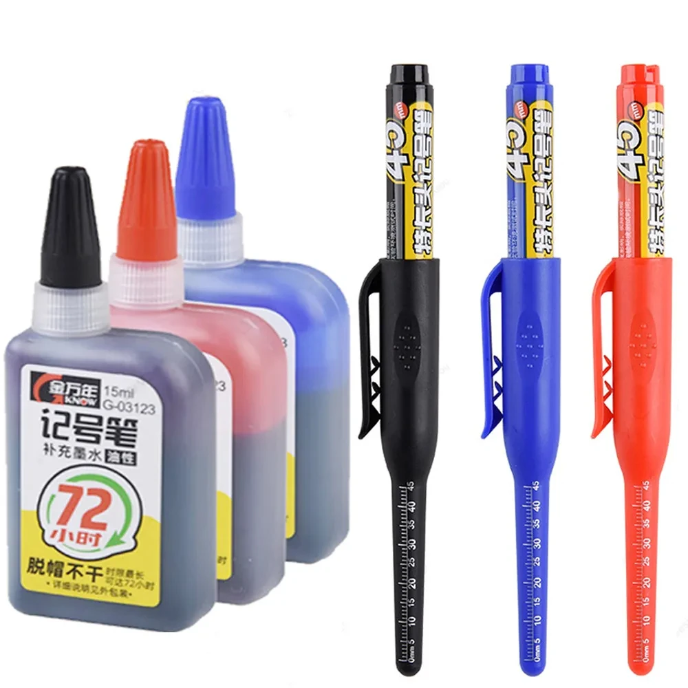 Deep Hole Marker Pens 45mm Long Nib Head Carpenter Pen Waterproof for Measuring Woodworking Hand Tools