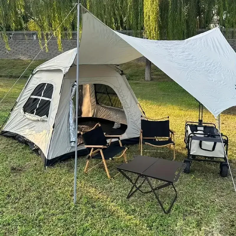 Tavolo da Campeggio Pieghevole Portatile, Tavolo da Pranzo per Esterni in Acciaio Inossidabile, Design Compatto per Campeggio, Spiaggia, Barbecue ed Escursionismo - immagine 3
