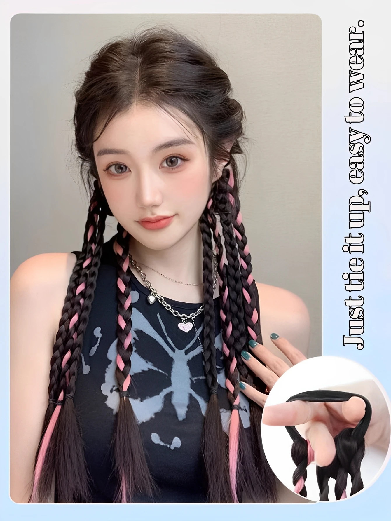 Black Pink Synthetic Hair Extension Ponytail for Women