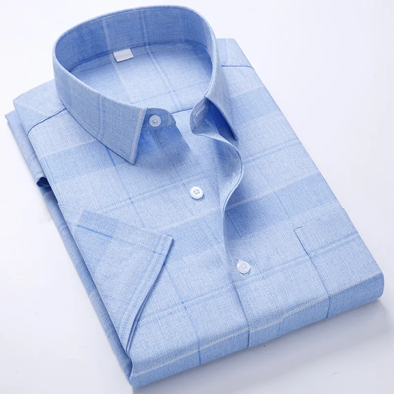 Business wrinkle-resistant short-sleeved shirt men's formal casual plaid striped cotton classic workplace office men's shirt