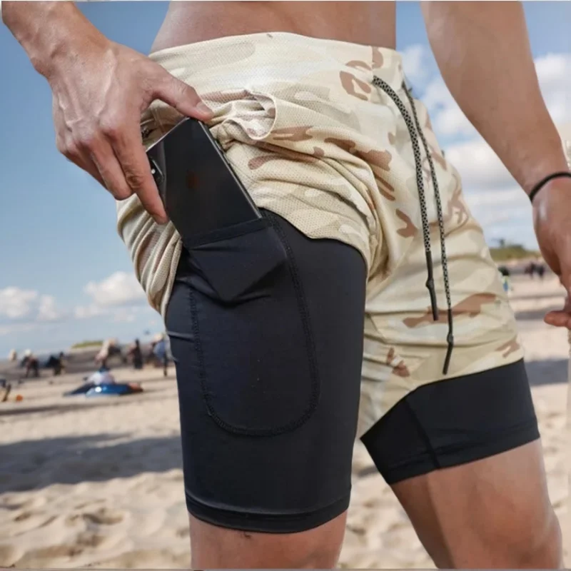 Men Running Shorts New 2 In 1 Double-deck Sport Shorts Gym Fitness Short Pants Training Jogging Bottom Men's Clothing
