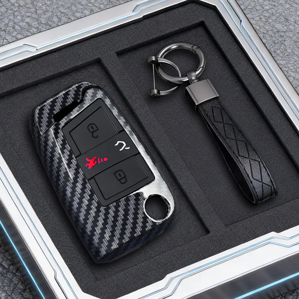 Premium Carbon Fiber Car Key Case Cover - 3/4 Button Protection for Volkswagen, SEAT, and Skoda