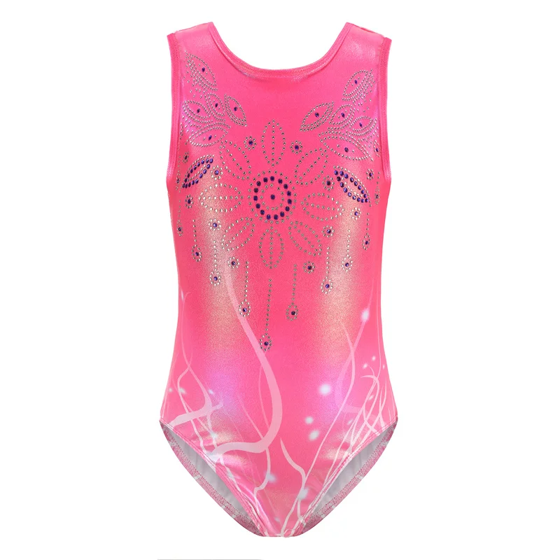 

Wholesale High Quality Cheap Children Cat Powder Shiny Sleevelss Girls Leotards Gymnastics