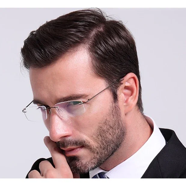 Ultralight Frameless Eyeglasses Titanium Alloy TR90 Glasses Frame Men Super Stretch Metal Temple Eyeglasses Frames